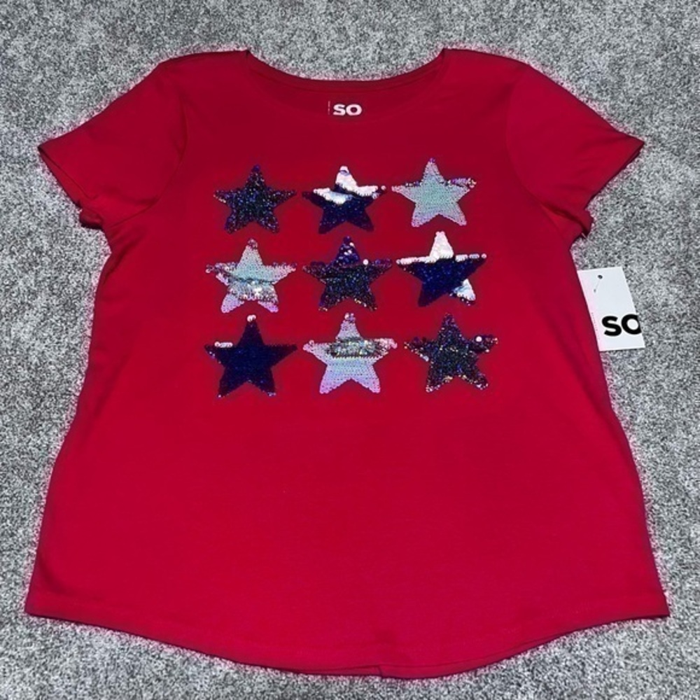 NWT SO girls XL sequin flip stars shirt
